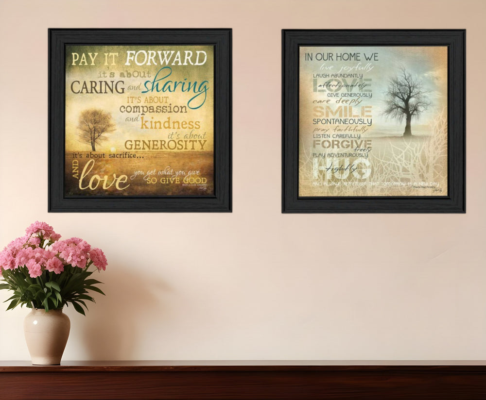 Homeroots Set Of Two Meaning 2 Black Framed Print Wall Art  Mdf Paper Print Texture 405693