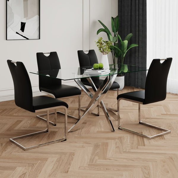 English Elm Modern Faux Leather Dining Side Chairs with Chrome Legs Ergonomic Set of 2 W210127279