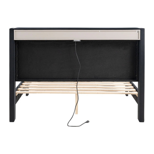 English Elm Contemporary Queen Bedroom Set Channel Tufted Upholstered Bed with Led Headboard Nightstands Black B2741S00773