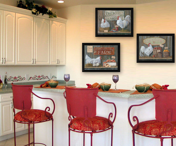 Homeroots Set Of Three Farmers Market Black Framed Print Wall Art  Mdf Paper Print Texture 405700