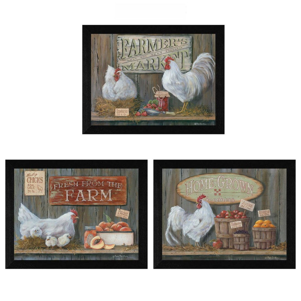 HomeRoots Set of Three Rustic Farmers Market Black Framed Print Wall Art for Farmhouse Décor Charm 405700