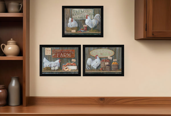 Homeroots Set Of Three Farmers Market Black Framed Print Wall Art  Mdf Paper Print Texture 405700