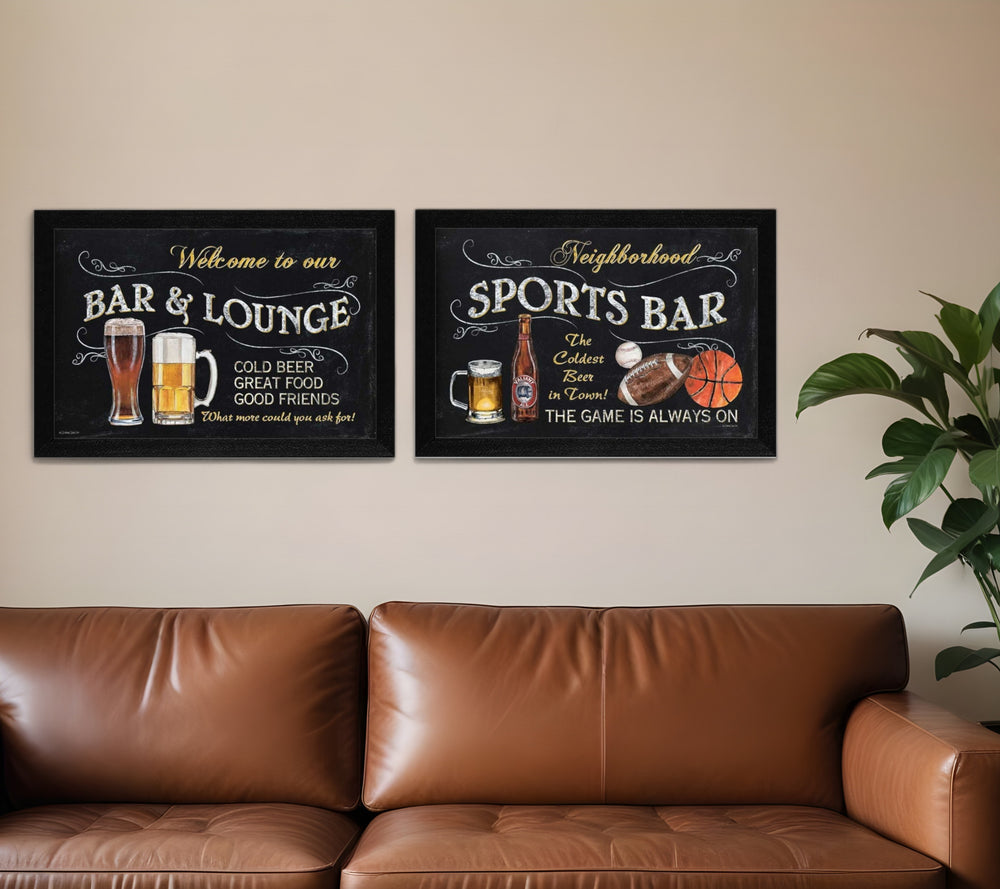 Homeroots Set Of Two Sports Bar Black Framed Print Wall Art  Mdf Paper Print Texture 405702