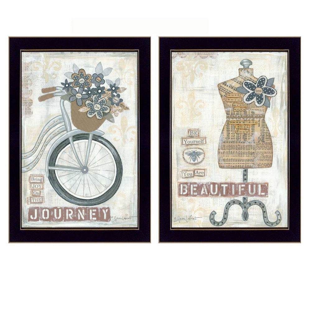 Homeroots Set Of Two Beautiful Journey Black Framed Print Wall Art  Mdf Paper Print Texture 405703