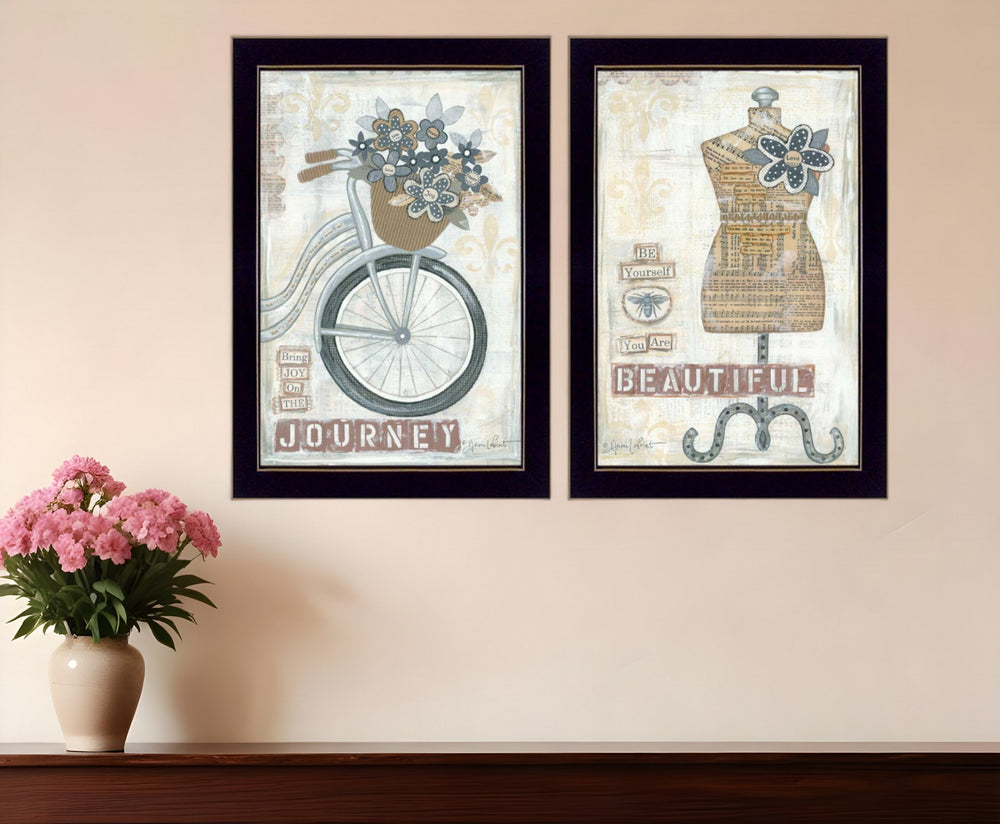Homeroots Set Of Two Beautiful Journey Black Framed Print Wall Art  Mdf Paper Print Texture 405703