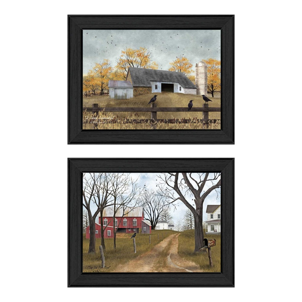 HomeRoots Set of Two Country Roads Black Framed Prints - Vibrant Wall Art for Modern Home Decor & Style 405704