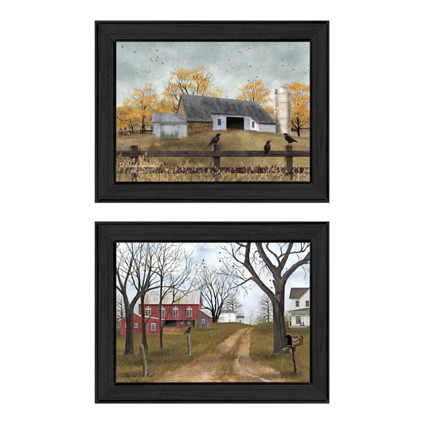 HomeRoots Set of Two Country Roads Black Framed Prints - Vibrant Wall Art for Modern Home Decor & Style 405704