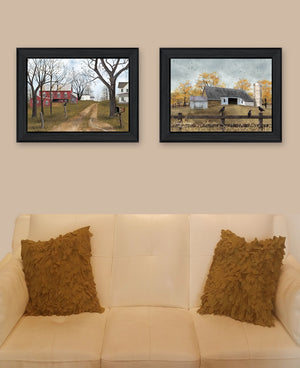 HomeRoots Set of Two Country Roads Black Framed Prints - Vibrant Wall Art for Modern Home Decor & Style 405704