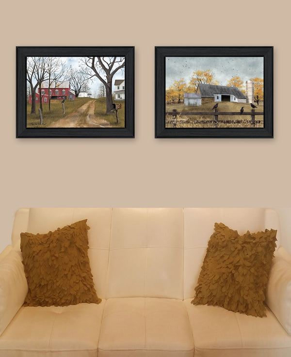 HomeRoots Set of Two Country Roads Black Framed Prints - Vibrant Wall Art for Modern Home Decor & Style 405704