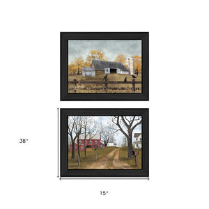 HomeRoots Set of Two Country Roads Black Framed Prints - Vibrant Wall Art for Modern Home Decor & Style 405704
