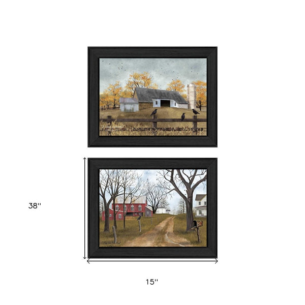 HomeRoots Set of Two Country Roads Black Framed Prints - Vibrant Wall Art for Modern Home Decor & Style 405704