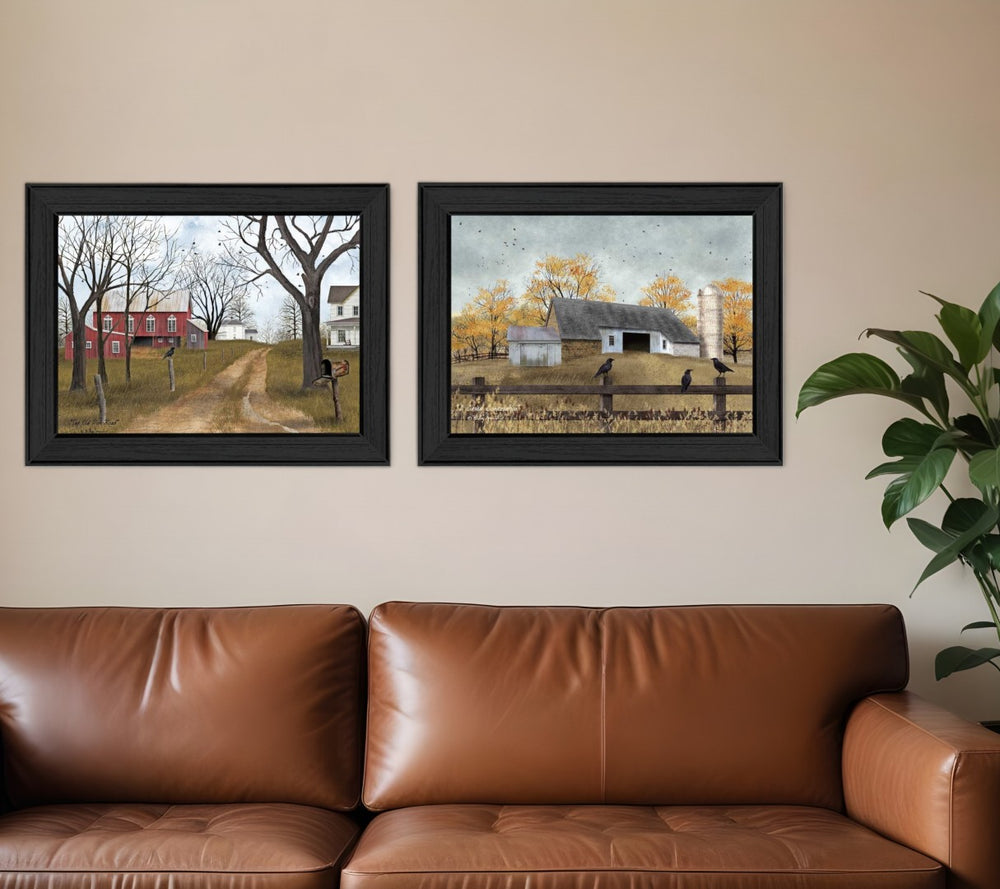 HomeRoots Set of Two Country Roads Black Framed Prints - Vibrant Wall Art for Modern Home Decor & Style 405704