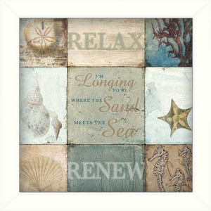 Homeroots Set Of Two Sunshine Sand And Sea White Framed Print Wall Art  Mdf Paper Print Texture 405706