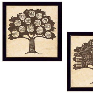 Homeroots Set Of Two Family Trees Black Framed Print Wall Art  Mdf Paper Print Texture 405707