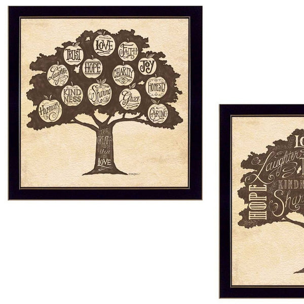 Homeroots Set Of Two Family Trees Black Framed Print Wall Art  Mdf Paper Print Texture 405707