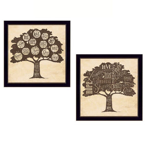 Homeroots Set Of Two Family Trees Black Framed Print Wall Art  Mdf Paper Print Texture 405707