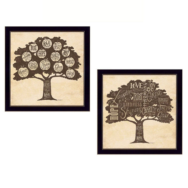 Homeroots Set Of Two Family Trees Black Framed Print Wall Art  Mdf Paper Print Texture 405707