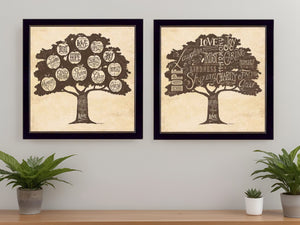 Homeroots Set Of Two Family Trees Black Framed Print Wall Art  Mdf Paper Print Texture 405707