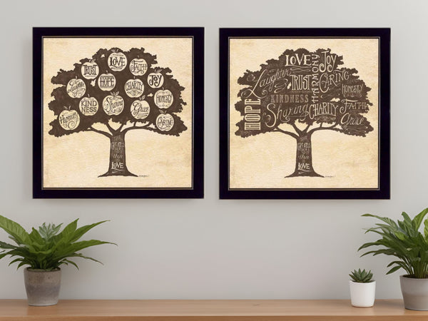 Homeroots Set Of Two Family Trees Black Framed Print Wall Art  Mdf Paper Print Texture 405707