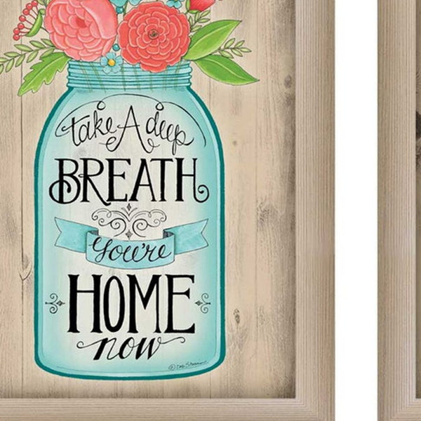 Homeroots Set Of Two Mason Jars Floral Brown Framed Print Wall Art  Mdf Paper Print Texture 405708