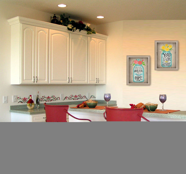 Homeroots Set Of Two Mason Jars Floral Brown Framed Print Wall Art  Mdf Paper Print Texture 405708