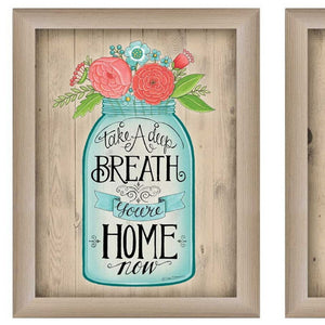 Homeroots Set Of Two Mason Jars Floral Brown Framed Print Wall Art  Mdf Paper Print Texture 405708