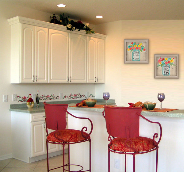 Homeroots Set Of Two Mason Jar Floral Happiness At Home Brown Framed Print Wall Art  Mdf Paper Print Texture 405709