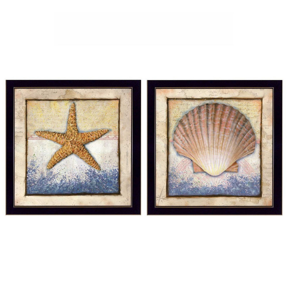 Homeroots Set Of Two Sea Journey Black Framed Print Wall Art  Mdf Paper Print Texture 405710