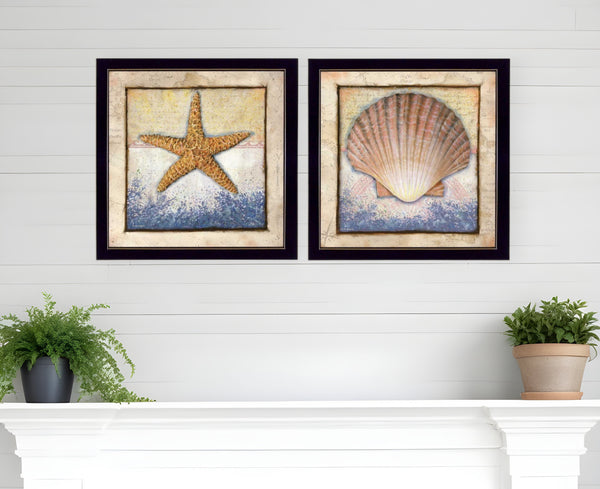 Homeroots Set Of Two Sea Journey Black Framed Print Wall Art  Mdf Paper Print Texture 405710