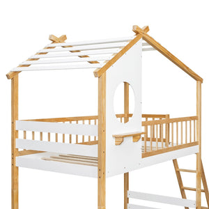English Elm Twin Over Playhouse Bunk Bed Pinewood Fort Design with Roof and Safety Rails LT100008AAN-3