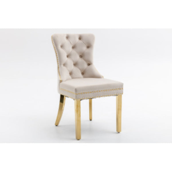 English Elm Hengming Tufted Wingback Velvet Dining Chairs Nailhead Trim Formal Set of 2 Beige W212P465074