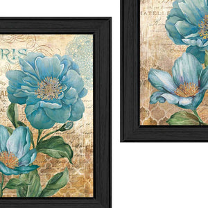 Homeroots Set Of Two Paris Floral Postcard Black Framed Print Wall Art  Mdf Paper Print Texture 405711