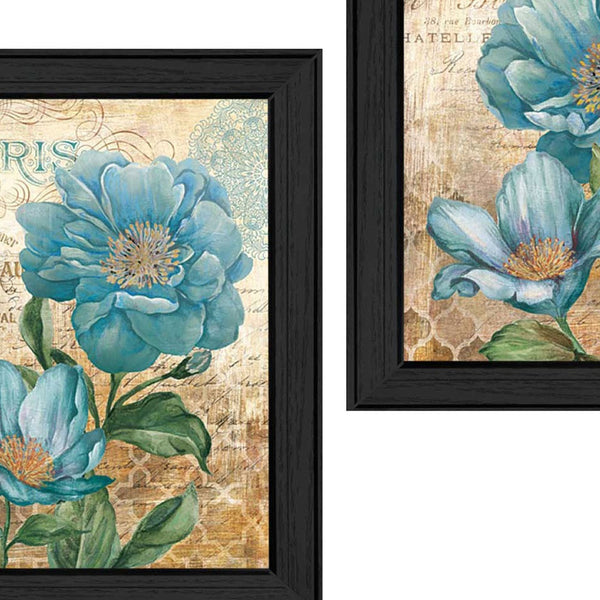 Homeroots Set Of Two Paris Floral Postcard Black Framed Print Wall Art  Mdf Paper Print Texture 405711