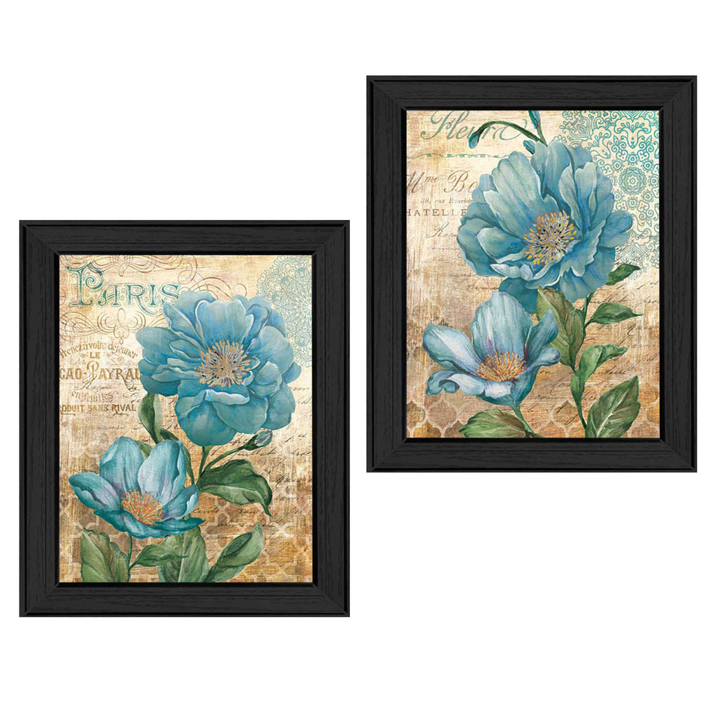 Homeroots Set Of Two Paris Floral Postcard Black Framed Print Wall Art  Mdf Paper Print Texture 405711