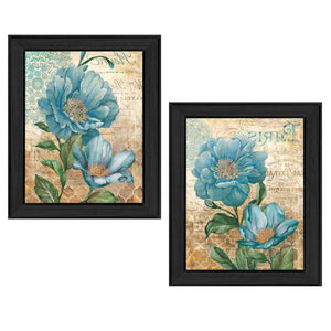 Homeroots Set Of Two Paris Floral Postcard Black Framed Print Wall Art  Mdf Paper Print Texture 405711