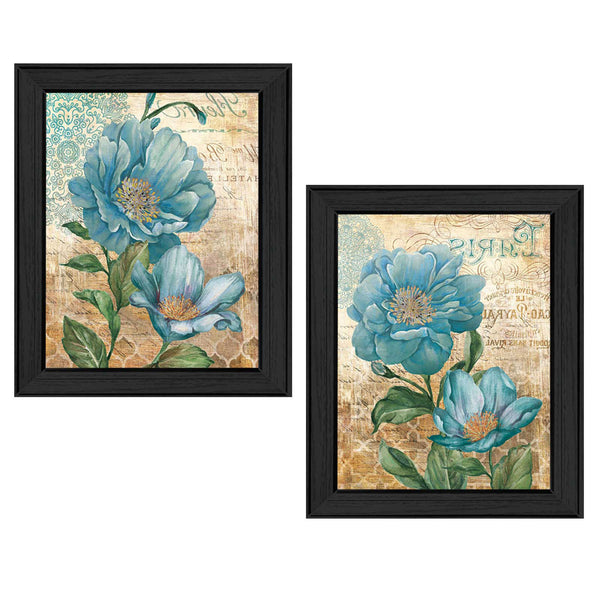 Homeroots Set Of Two Paris Floral Postcard Black Framed Print Wall Art  Mdf Paper Print Texture 405711