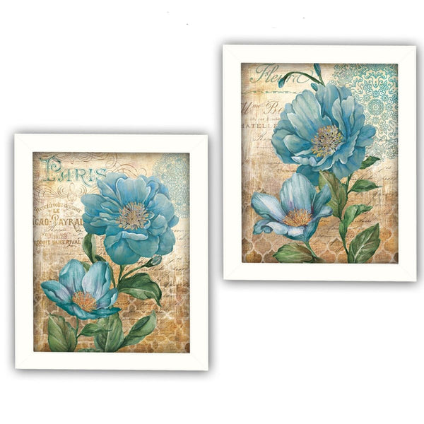 Homeroots Set Of Two Paris Floral Postcard White Framed Print Wall Art  Wood Product Paper Print Uv Coating 405712