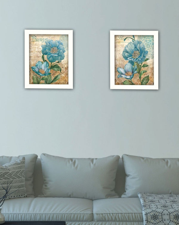 Homeroots Set Of Two Paris Floral Postcard White Framed Print Wall Art  Wood Product Paper Print Uv Coating 405712