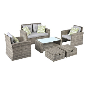 English Elm Patio 6-Piece Pe Wicker Furniture Set With Glass Coffee Table - Stylish Outdoor Seating For Any Space W1703S00020-GIGA