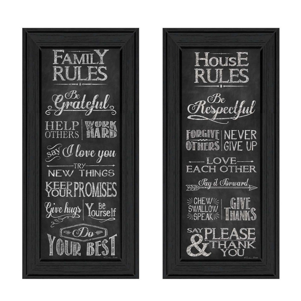 HomeRoots Set of Two Family Rules Black Framed Wall Art - Modern Typography Prints for Stylish Home Decor 405713