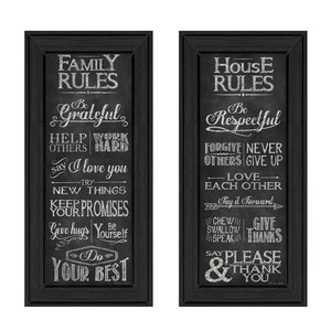 HomeRoots Set of Two Family Rules Black Framed Wall Art - Modern Typography Prints for Stylish Home Decor 405713