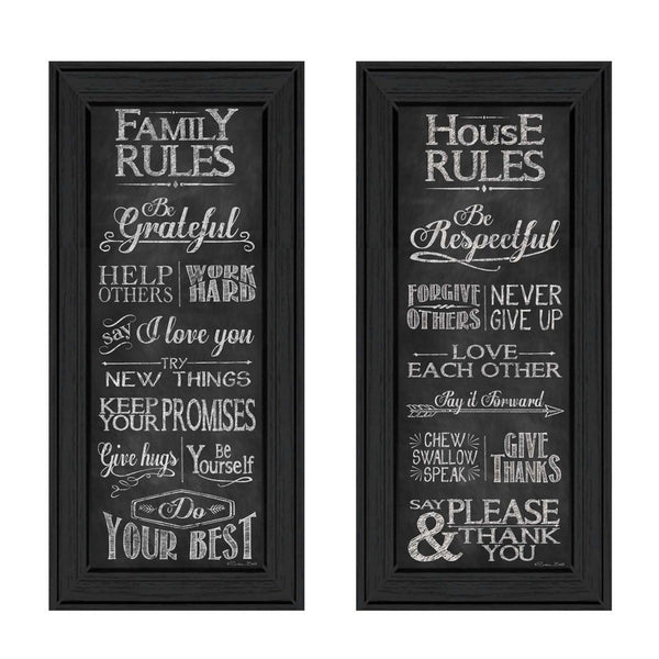 HomeRoots Set of Two Family Rules Black Framed Wall Art - Modern Typography Prints for Stylish Home Decor 405713
