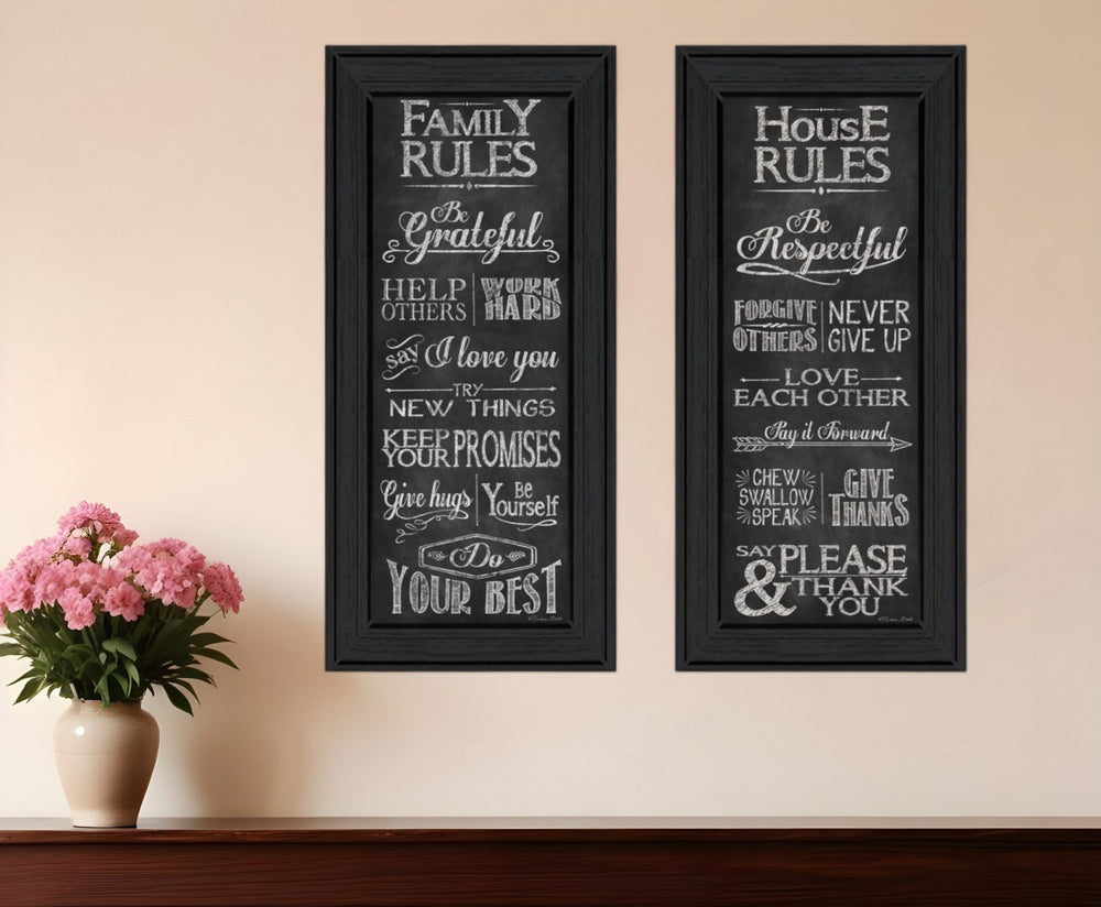 HomeRoots Set of Two Family Rules Black Framed Wall Art - Modern Typography Prints for Stylish Home Decor 405713