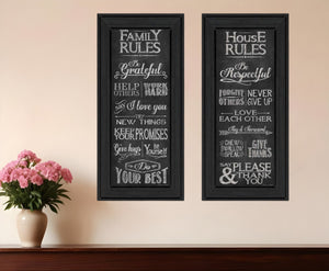 HomeRoots Set of Two Family Rules Black Framed Wall Art - Modern Typography Prints for Stylish Home Decor 405713