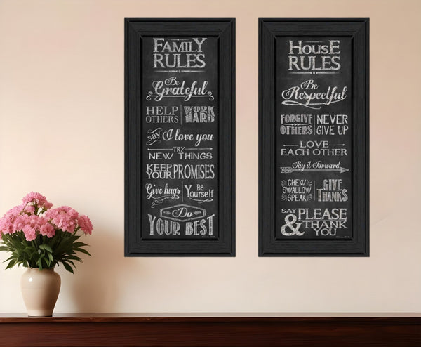 HomeRoots Set of Two Family Rules Black Framed Wall Art - Modern Typography Prints for Stylish Home Decor 405713