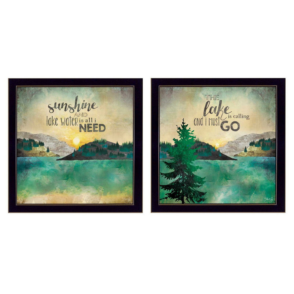 Homeroots Set Of Two The Lake Is Calling Black Framed Print Wall Art  Mdf Paper Print Texture 405714
