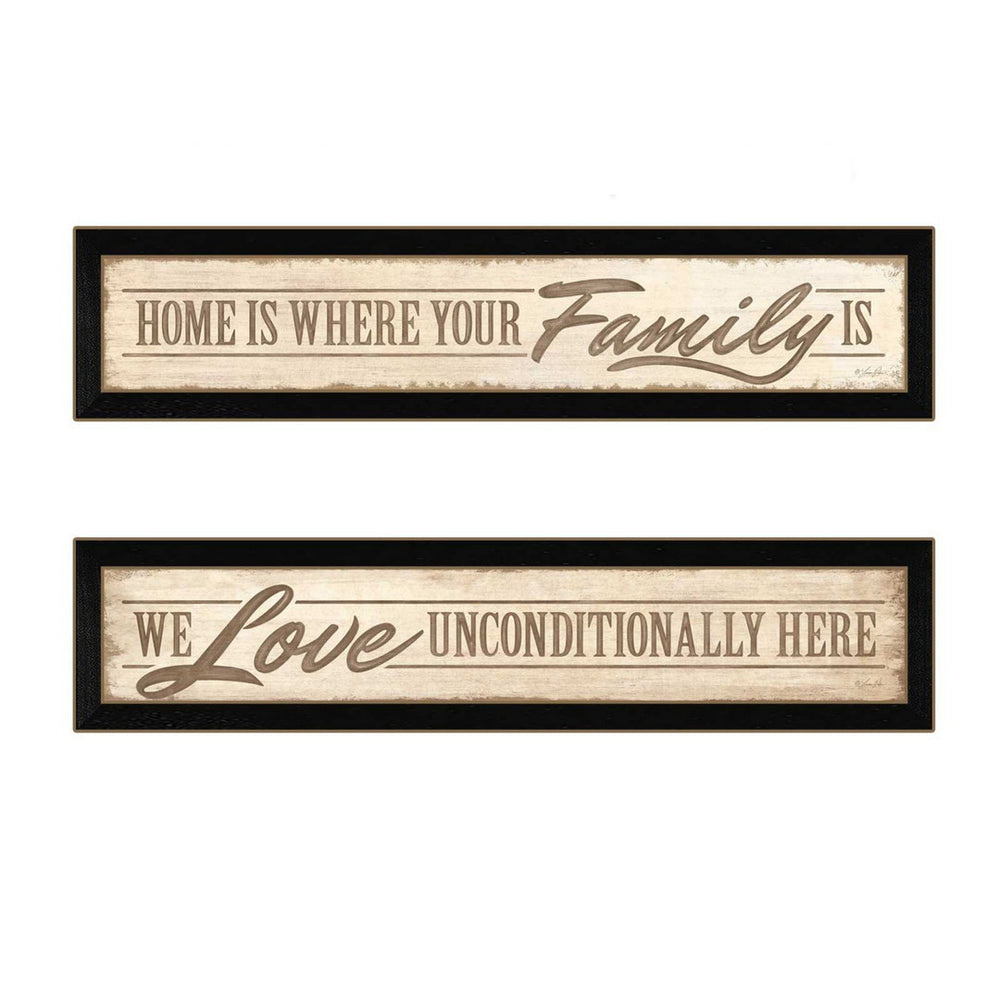 Homeroots Set Of Two Love Family And Friends Black Framed Print Wall Art  Mdf Paper Print Texture 405715