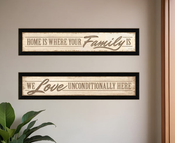 Homeroots Set Of Two Love Family And Friends Black Framed Print Wall Art  Mdf Paper Print Texture 405715