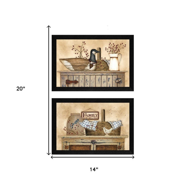 Homeroots Set Of Two Rustic Still Life Black Framed Print Wall Art  Wood Product Paper Print Uv Coating 405717