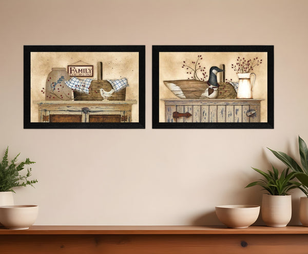 Homeroots Set Of Two Rustic Still Life Black Framed Print Wall Art  Wood Product Paper Print Uv Coating 405717